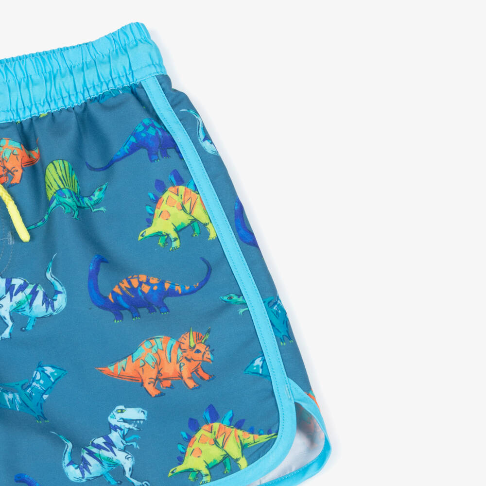 Hatley-Boys Blue Swim Shorts with Colourful Dinosaurs (UPF50+) | Childrensalon