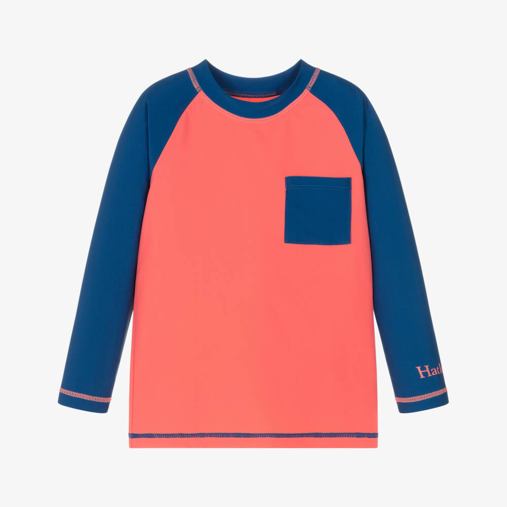 Hatley-Boys Coral Orange & Navy Blue Rashguard (UPF50+) | Childrensalon