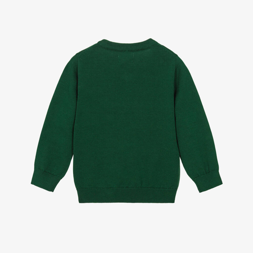 Hatley-Boys Forest Green Cotton Knit Reindeer Sweater | Childrensalon