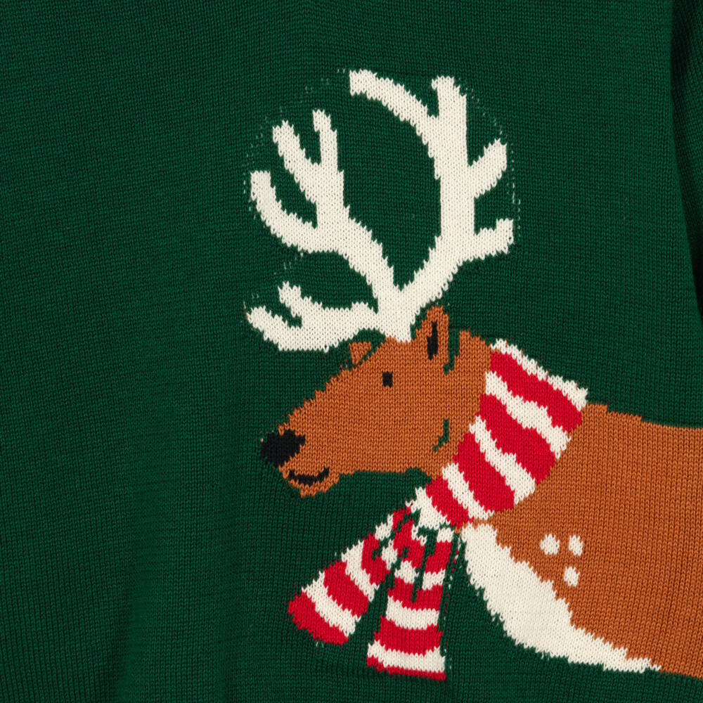 Hatley-Boys Forest Green Cotton Knit Reindeer Sweater | Childrensalon