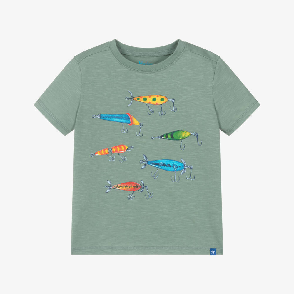 Hatley-Boys Green Cotton Fishing Lures Graphic T-Shirt | Childrensalon