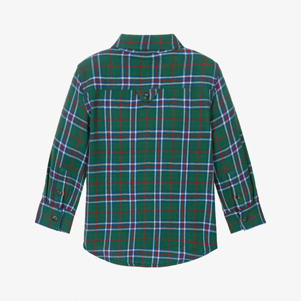 Hatley-Boys Green Tartan Check Brushed Cotton Shirt | Childrensalon