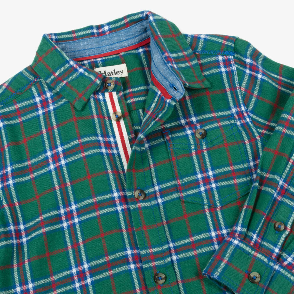 Hatley-Boys Green Tartan Check Brushed Cotton Shirt | Childrensalon