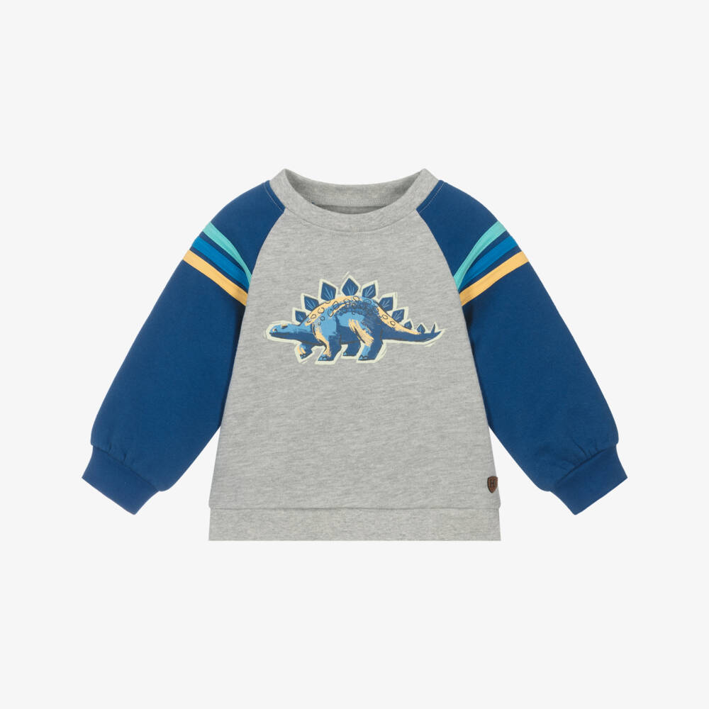 Hatley-Boys Grey & Blue Cotton Dinosaur Sweatshirt | Childrensalon