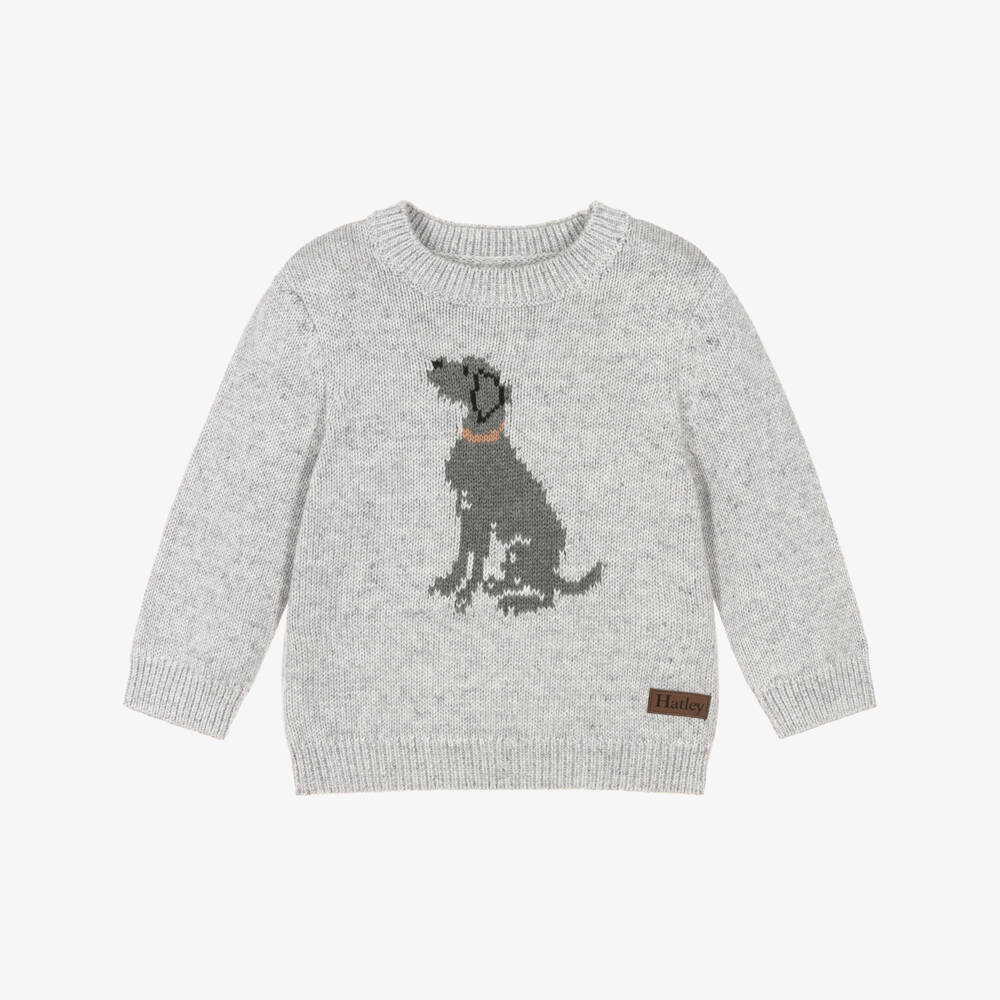 Hatley-Boys Grey Intarsia Knit Dog Sweater | Childrensalon