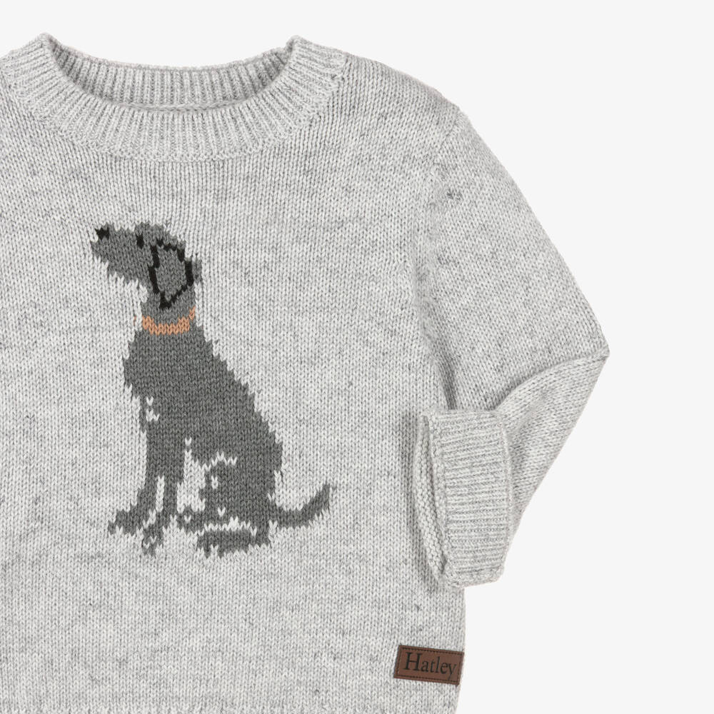 Hatley-Boys Grey Intarsia Knit Dog Sweater | Childrensalon