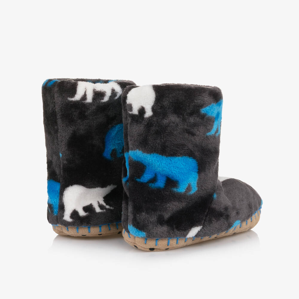 Hatley-Boys Grey Plush Fleece Polar Bear Slippers | Childrensalon