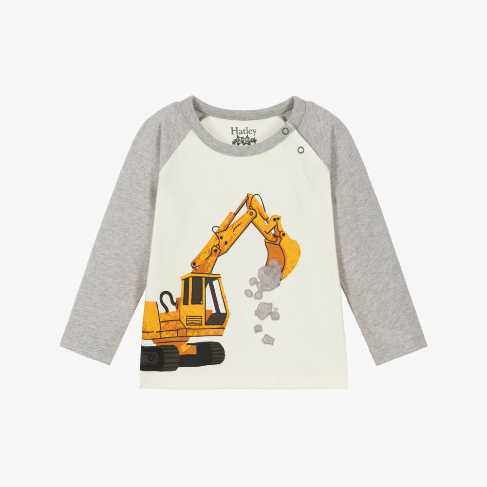 Hatley-Boys Ivory & Grey Printed Raglan Top | Childrensalon