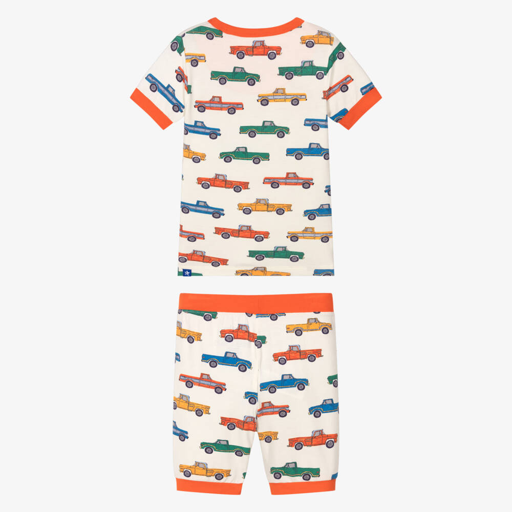 Hatley-Boys Ivory & Orange Truck Print Jersey Short Pyjamas | Childrensalon