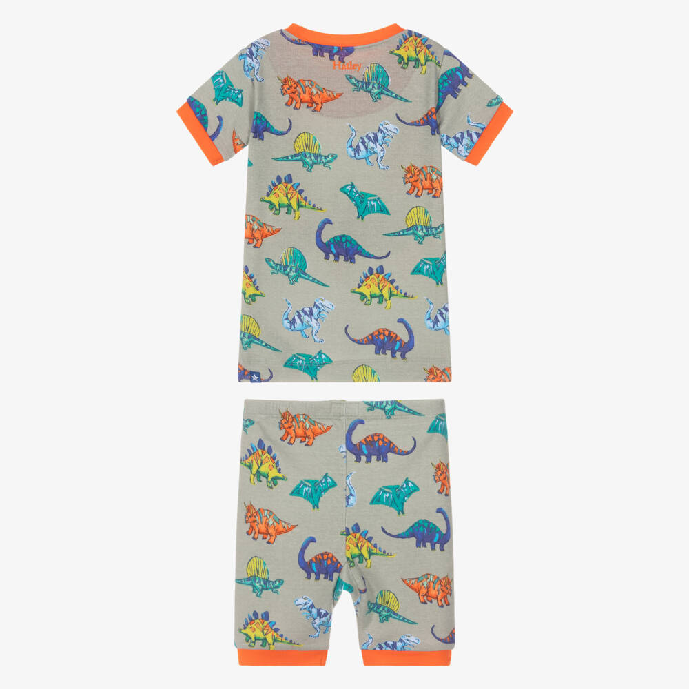 Hatley-Boys Khaki Green Cotton Dinosaur Print Short Pyjamas | Childrensalon