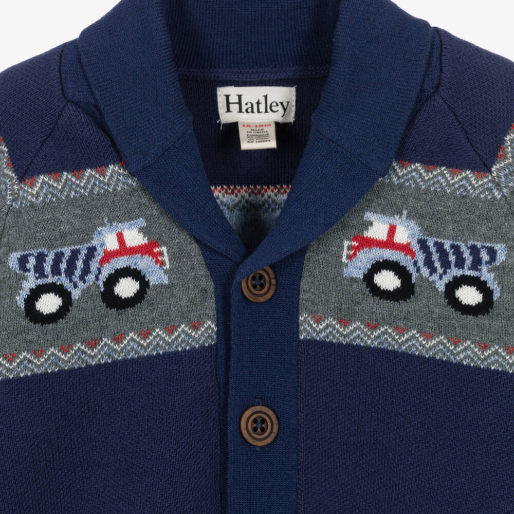 Hatley-Boys Navy Blue Cotton Knit Truck Cardigan | Childrensalon