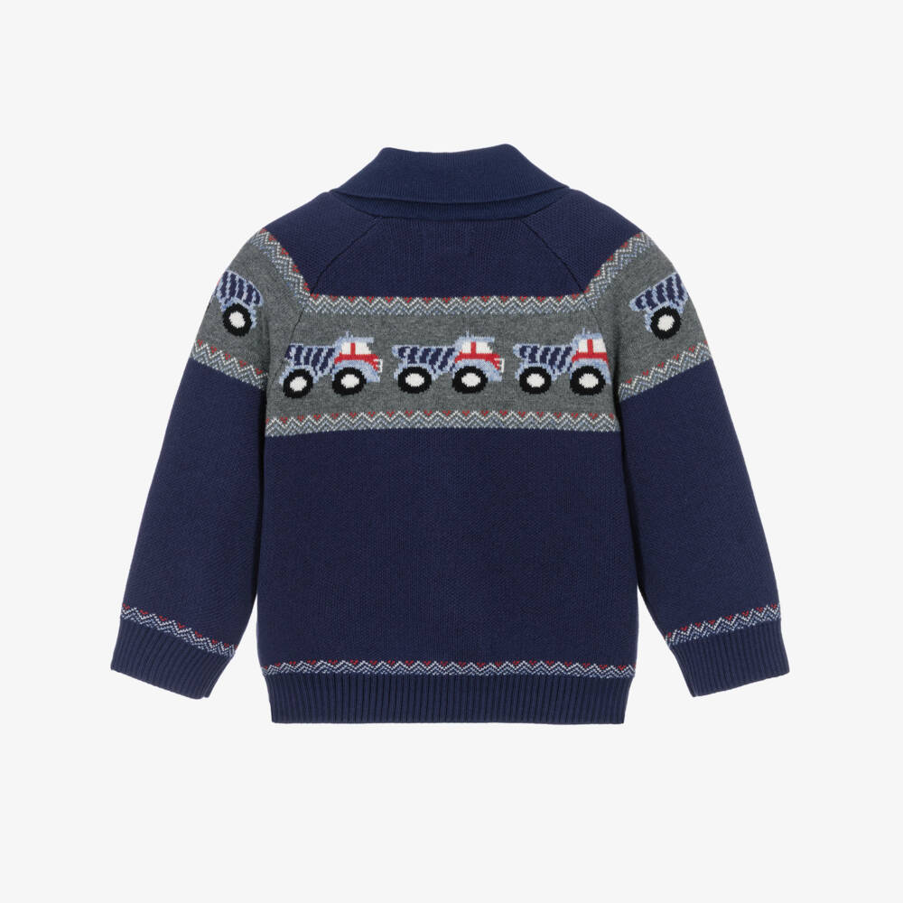 Hatley-Boys Navy Blue Cotton Knit Truck Cardigan | Childrensalon