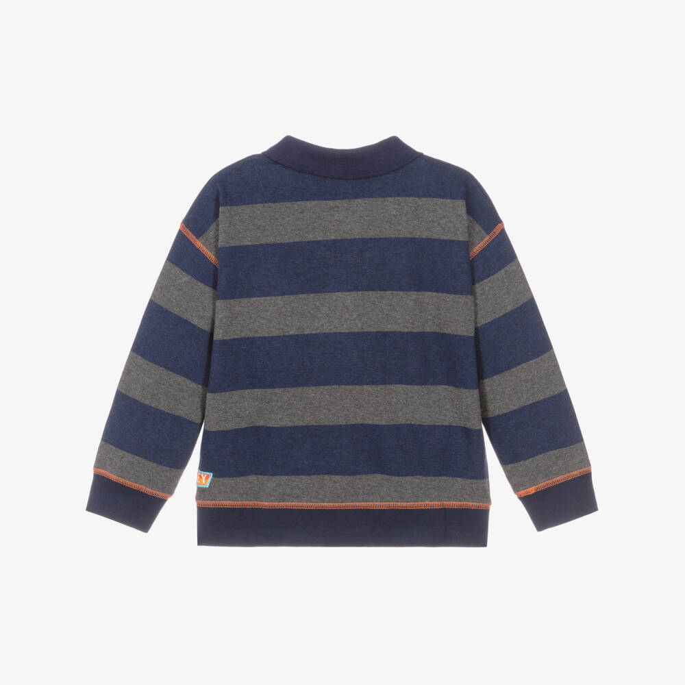 Hatley-Boys Navy Blue & Grey Striped Polo Top | Childrensalon