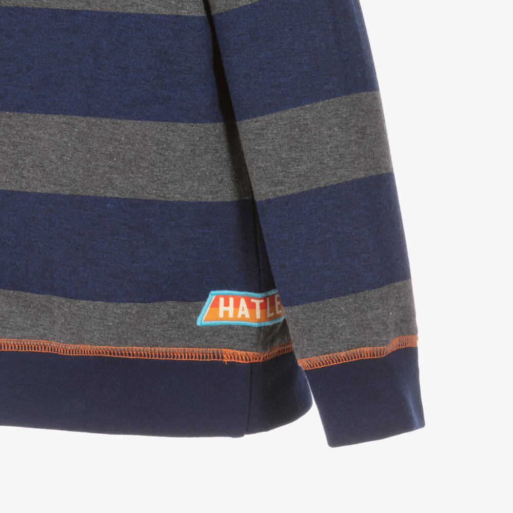 Hatley-Boys Navy Blue & Grey Striped Polo Top | Childrensalon
