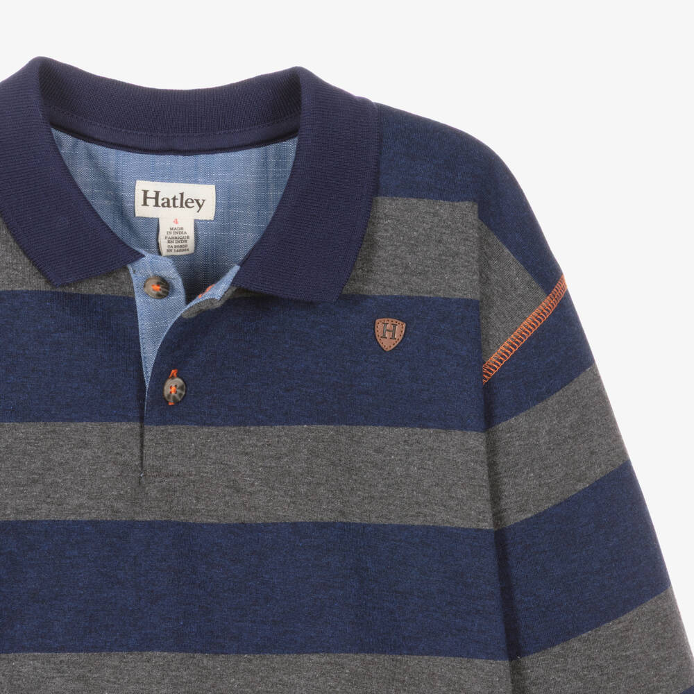 Hatley-Boys Navy Blue & Grey Striped Polo Top | Childrensalon