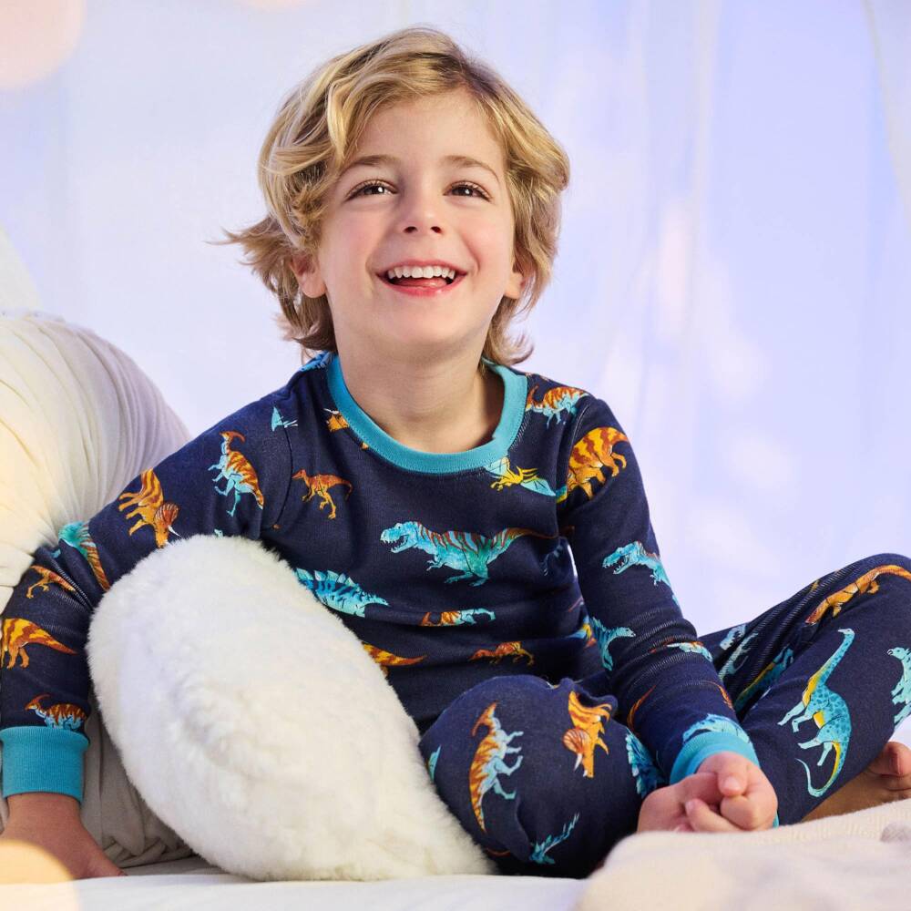 Hatley-Boys Navy Blue Organic Cotton Jersey Dinosaur Pyjamas | Childrensalon