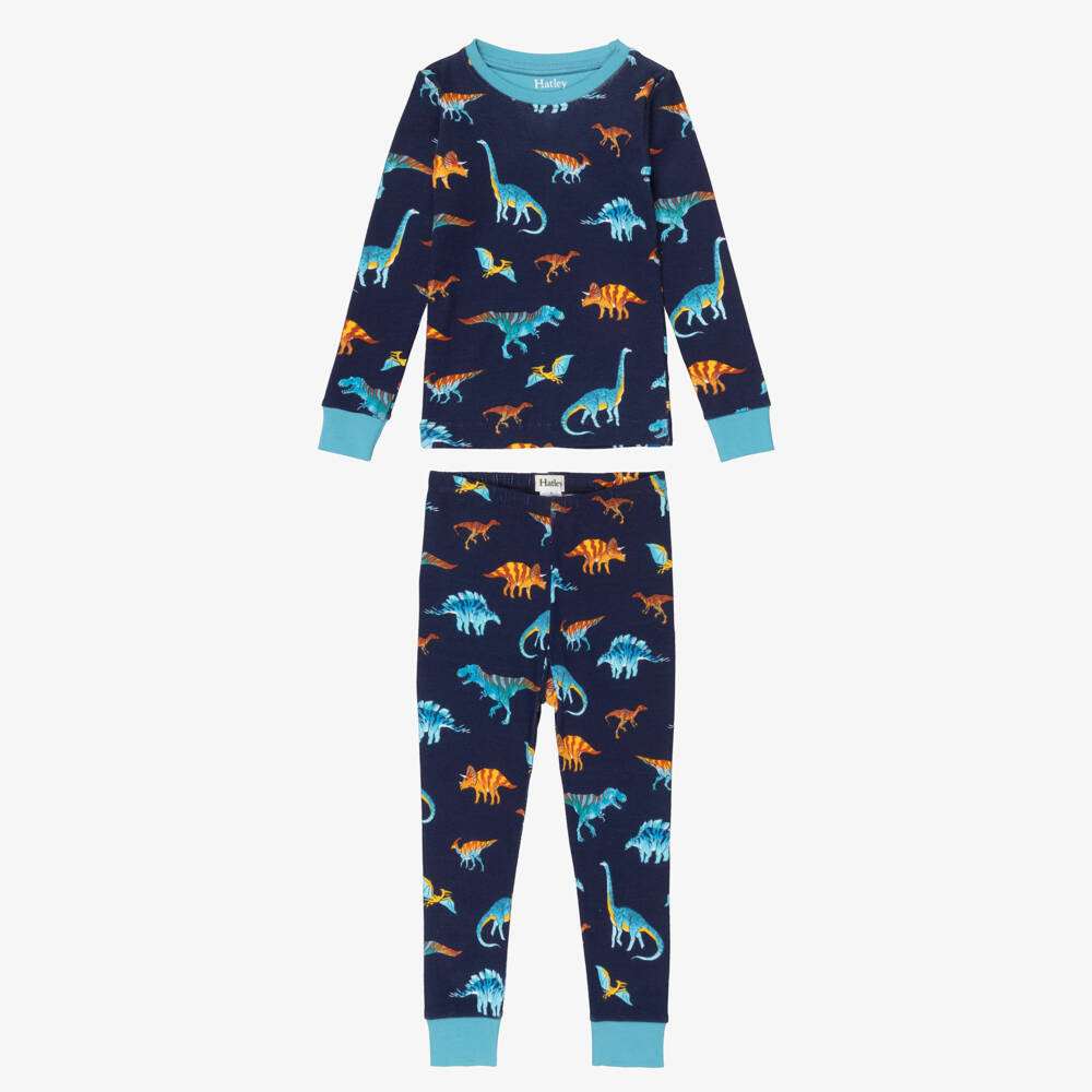 Hatley-Boys Navy Blue Organic Cotton Jersey Dinosaur Pyjamas | Childrensalon