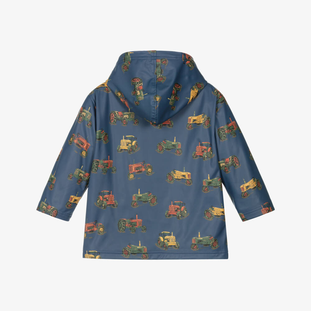 Hatley-Boys Navy Blue Tractor Print Hooded Raincoat | Childrensalon