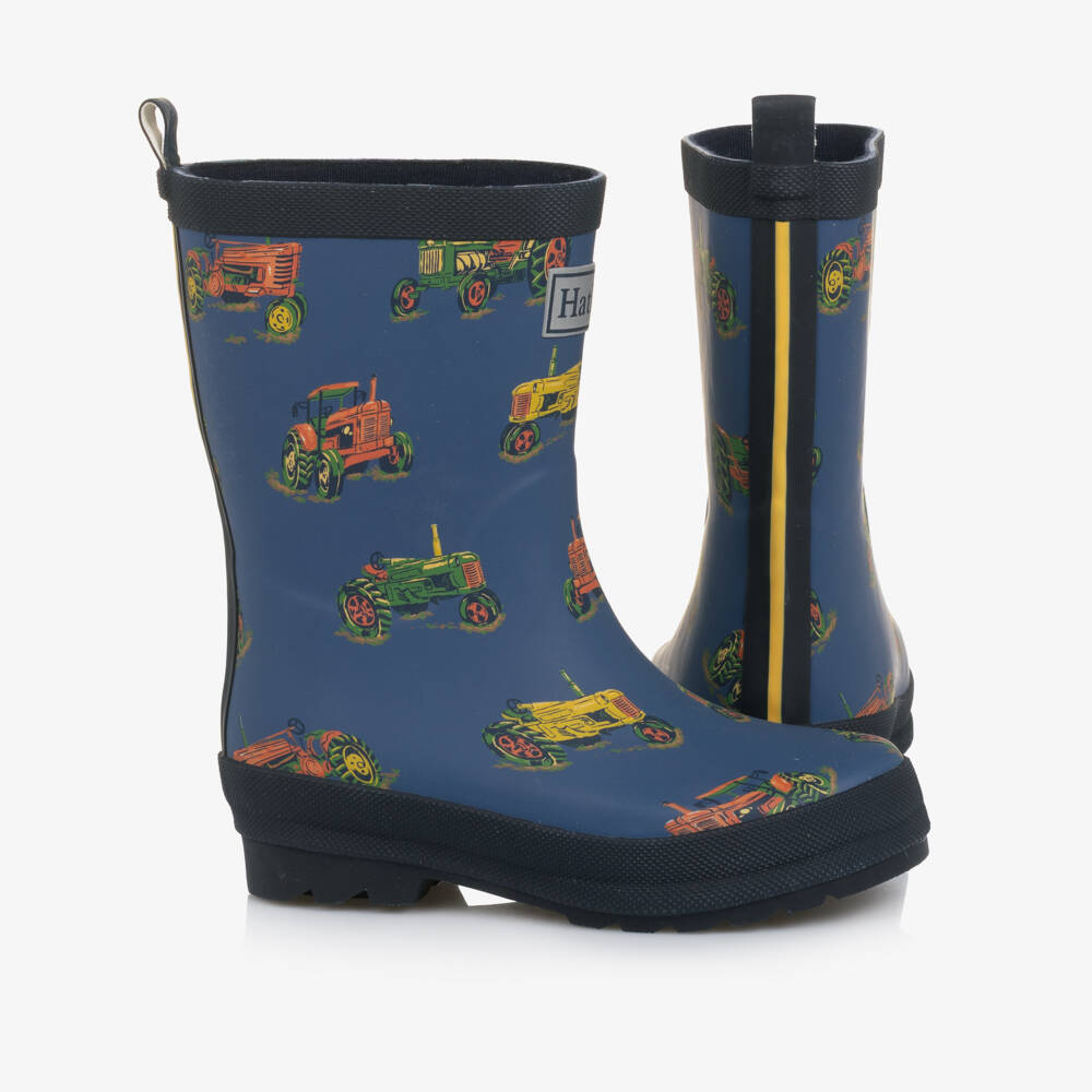 Hatley-Boys Navy Blue Tractor Rain Boots  | Childrensalon