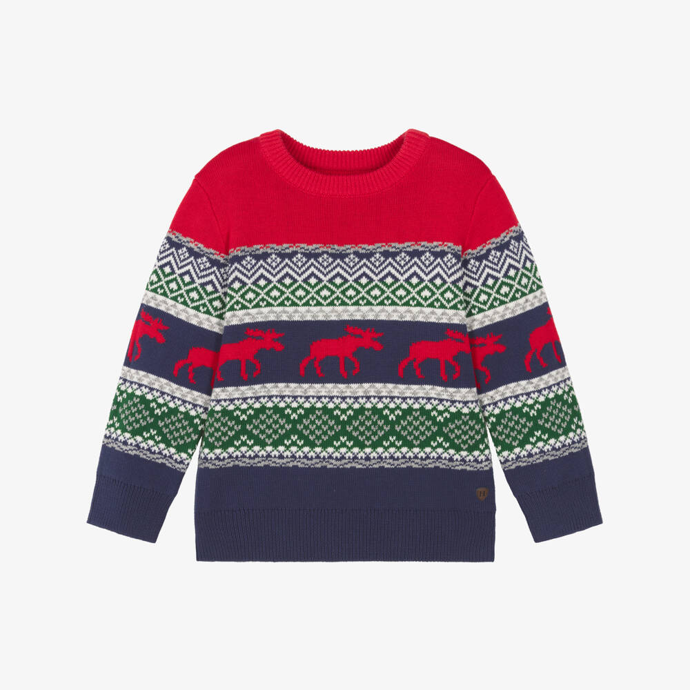 Hatley-Boys Red & Blue Fair Isle Christmas Sweater | Childrensalon