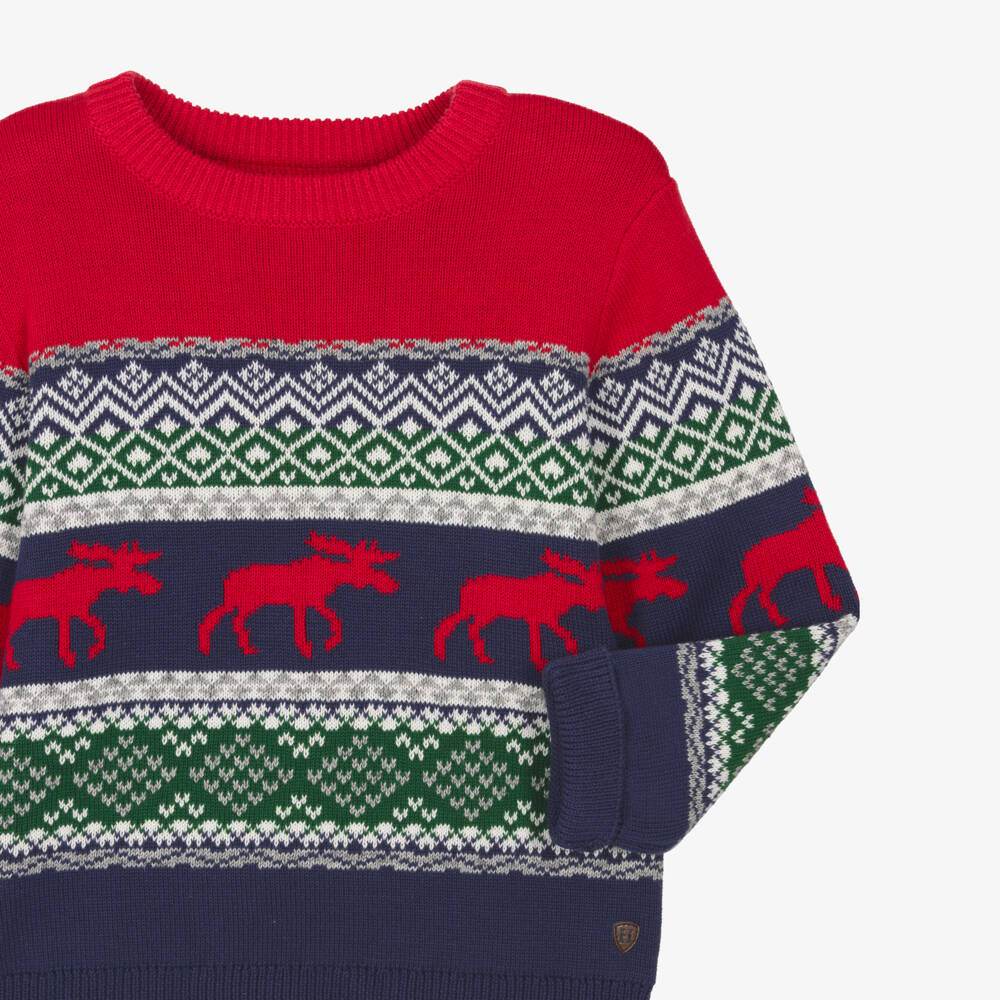 Hatley-Boys Red & Blue Fair Isle Christmas Sweater | Childrensalon