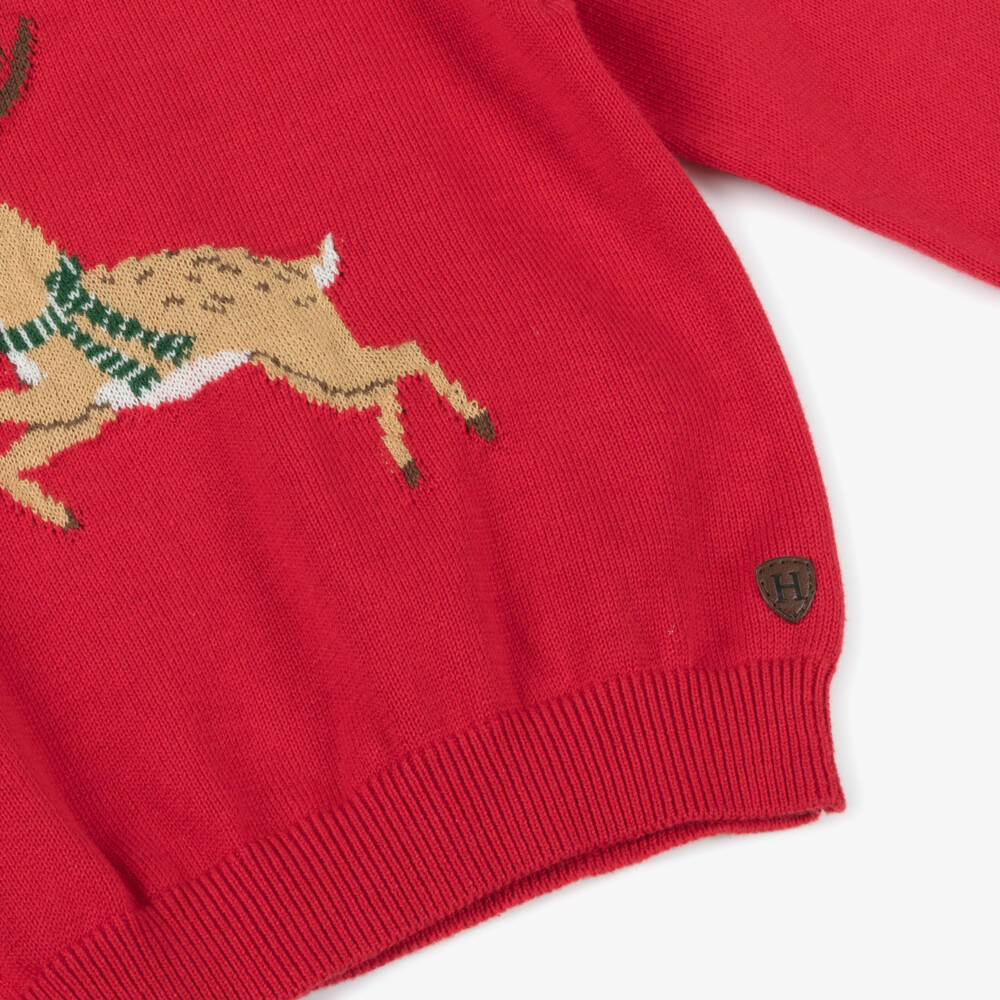 Hatley-Boys Red Reindeer Cotton Knit Jumper | Childrensalon