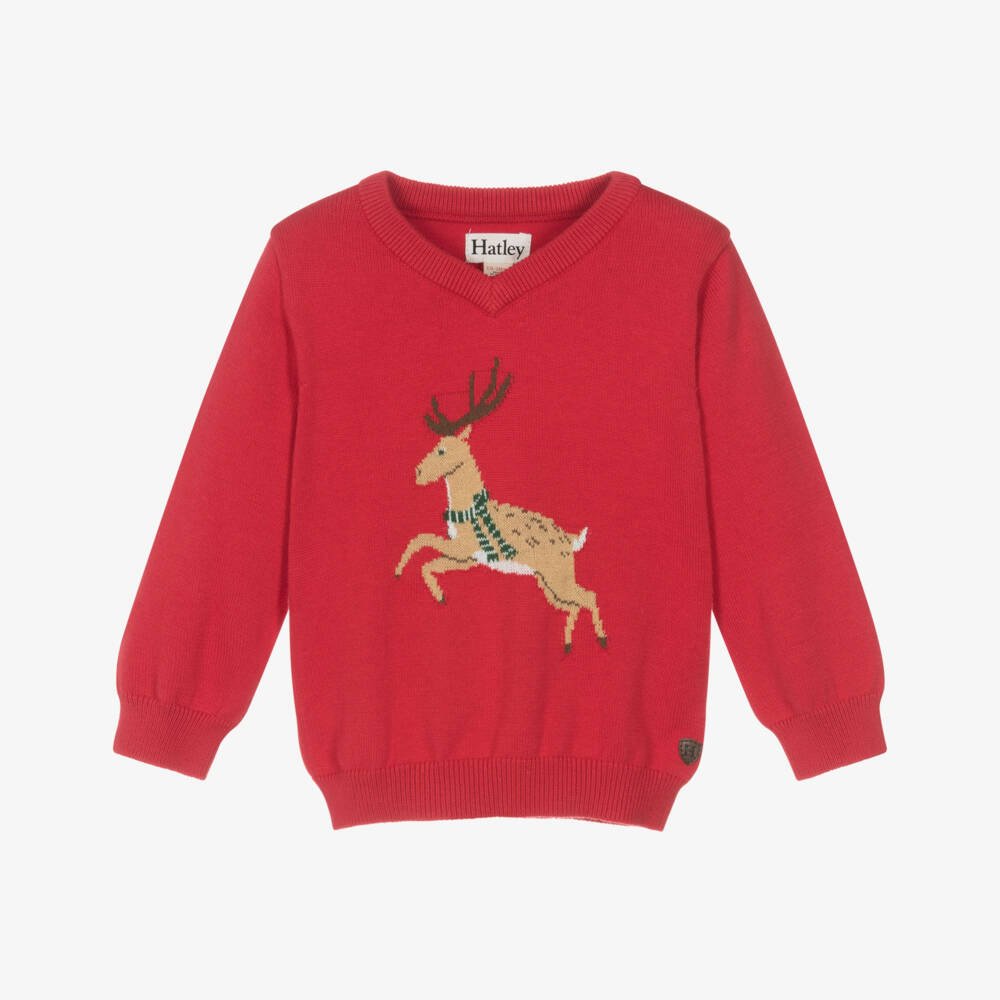 Hatley-Boys Red Reindeer Cotton Knit Jumper | Childrensalon