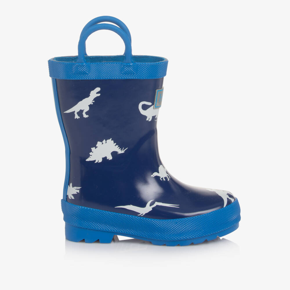 Hatley-Boys Two Tone Blue Dinosaur Print Rain Boots | Childrensalon