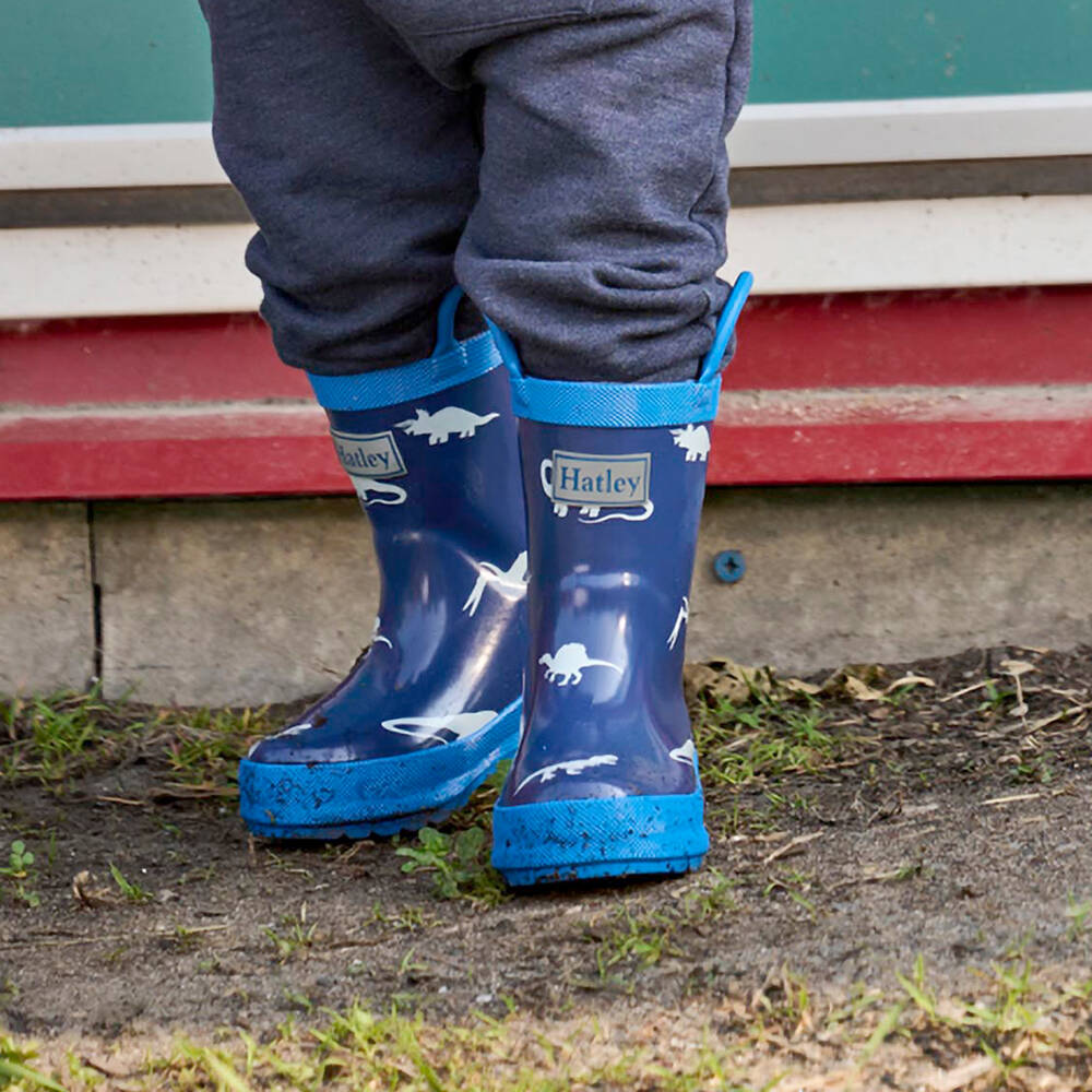 Hatley-Boys Two Tone Blue Dinosaur Print Rain Boots | Childrensalon
