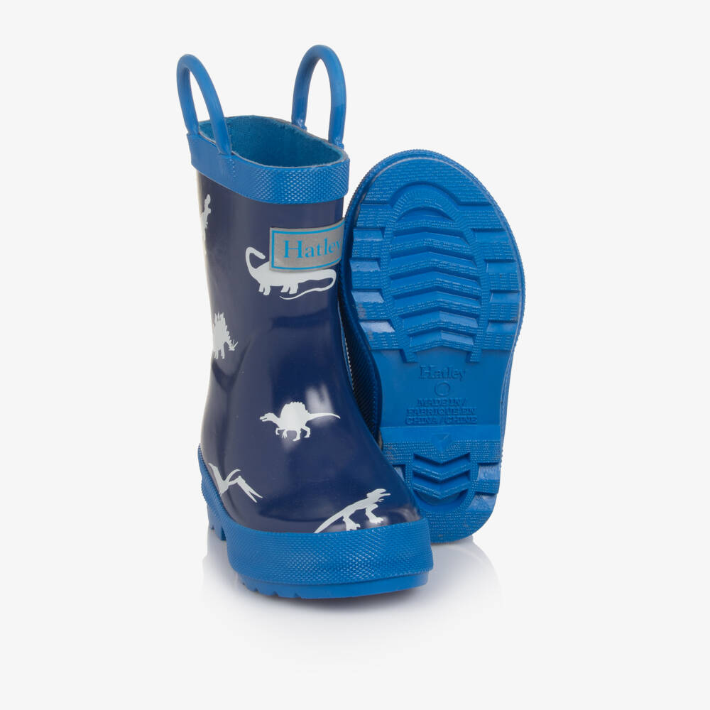 Hatley-Boys Two Tone Blue Dinosaur Print Rain Boots | Childrensalon