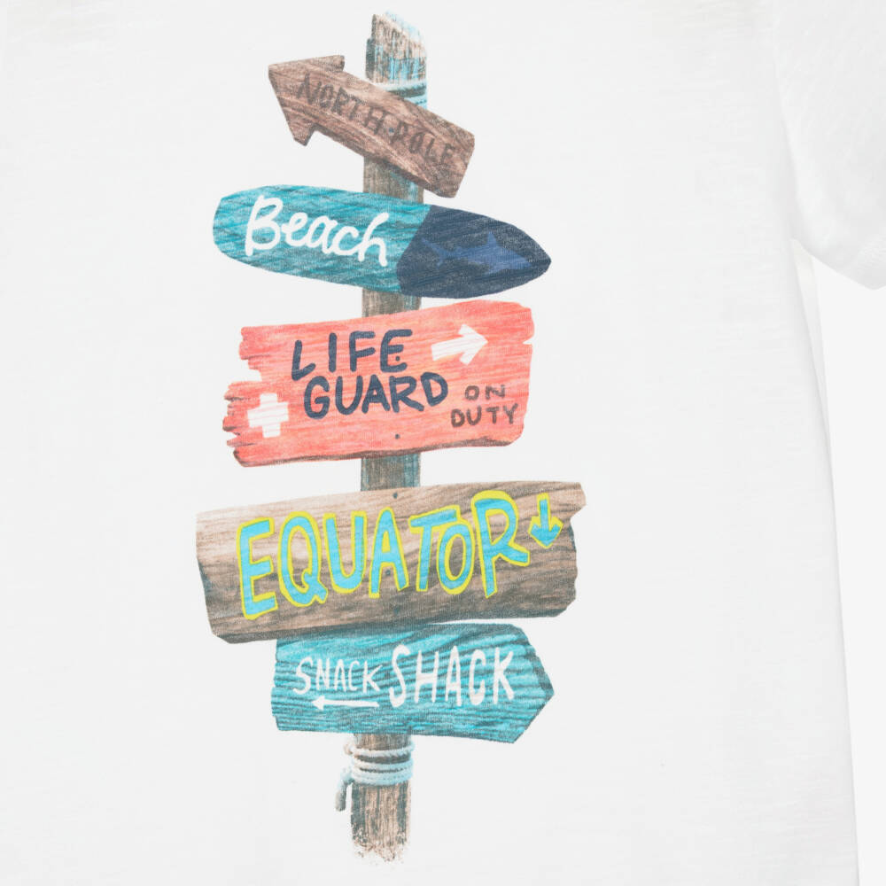 Hatley-Boys White Cotton Beach Signpost T-Shirt | Childrensalon
