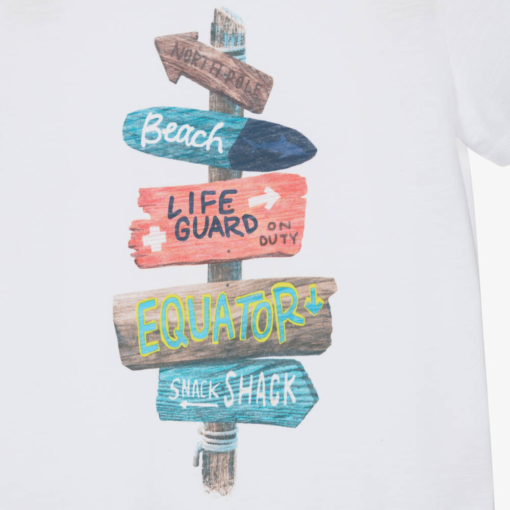 Hatley-Boys White Cotton Beach Signpost T-Shirt | Childrensalon