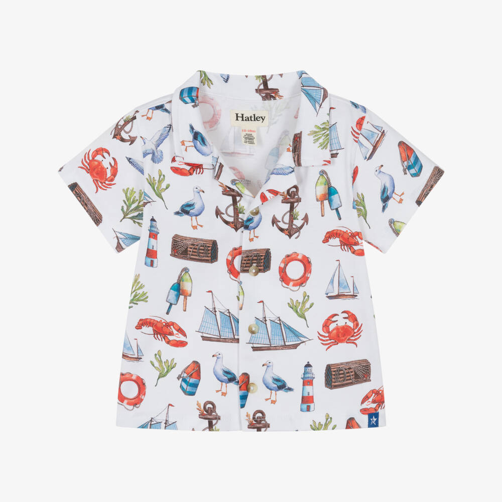 Hatley-Boys White Cotton Jersey Ocean Shirt | Childrensalon