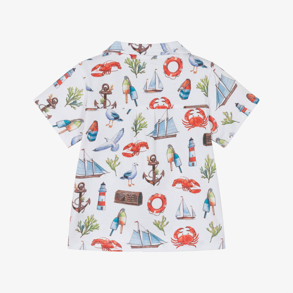 Hatley-Boys White Cotton Jersey Ocean Shirt | Childrensalon