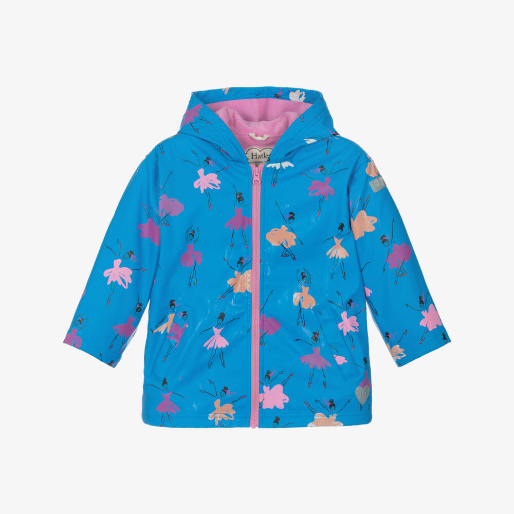 Hatley-Girls Blue Ballerina Colour Change Splash Coat with Hood | Childrensalon