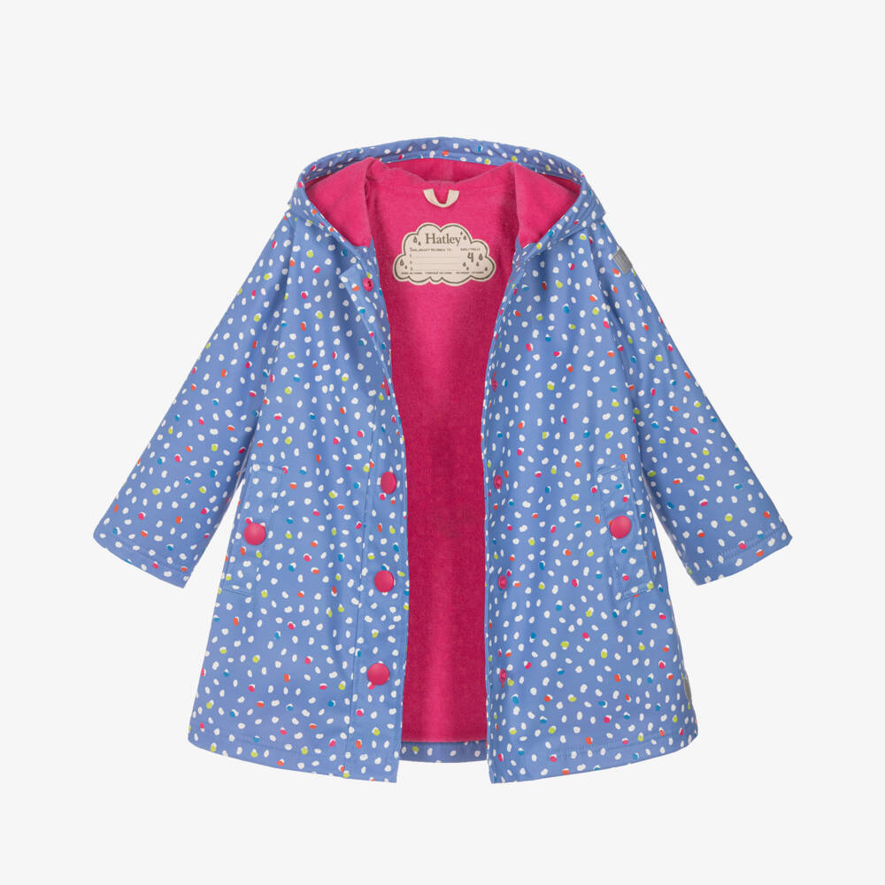 Hatley-Girls Blue Colourful Dots Raincoat | Childrensalon