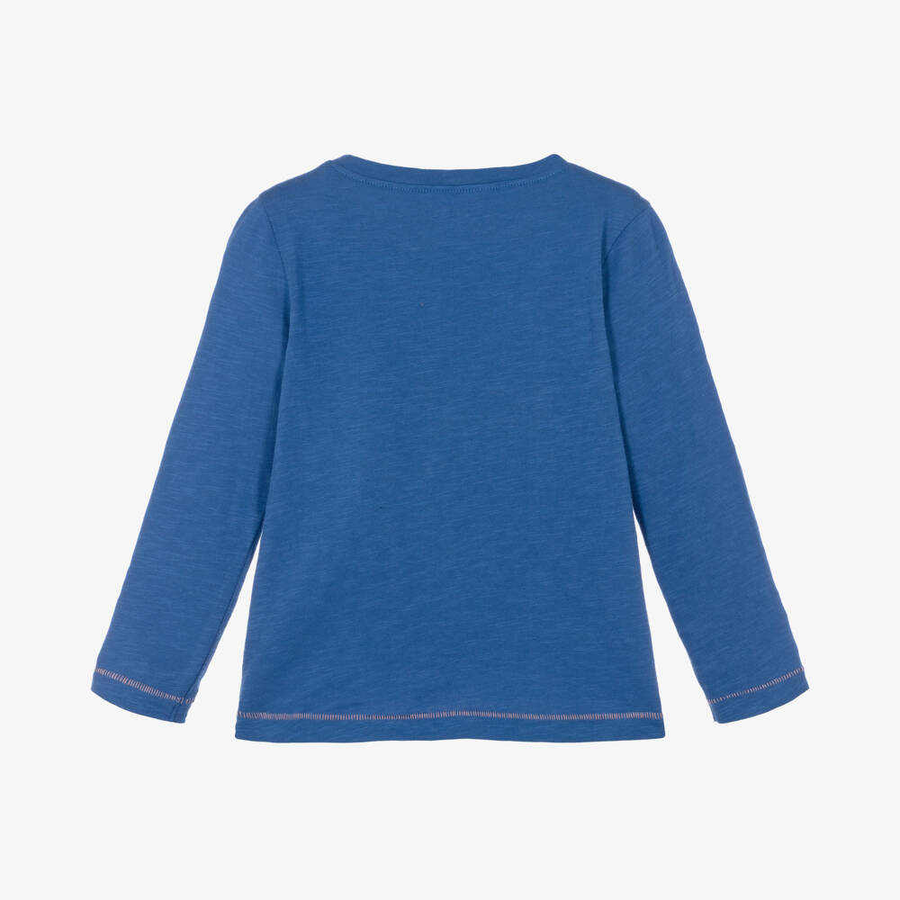 Hatley-Girls Blue Cotton Long Sleeve Top with Pink Hearts | Childrensalon