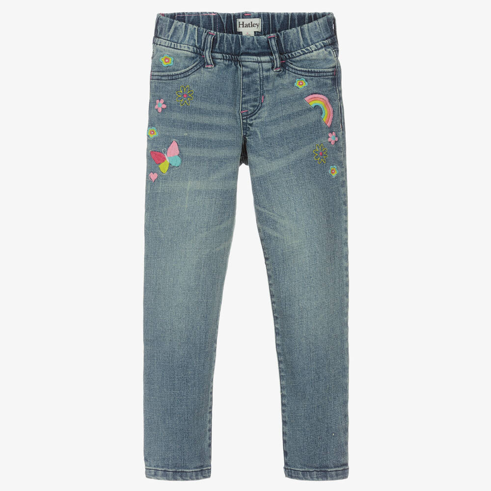 Hatley-Girls Blue Embroidered Jeggings | Childrensalon