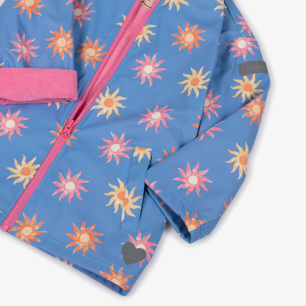 Hatley-Girls Blue Faded Suns Hooded Raincoat | Childrensalon