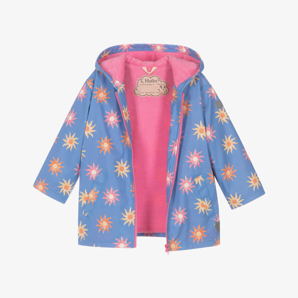 Hatley-Girls Blue Faded Suns Hooded Raincoat | Childrensalon