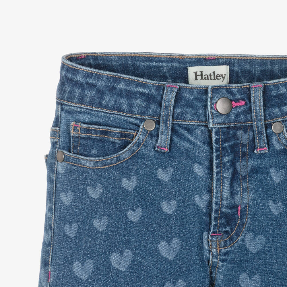 Hatley-Girls Blue Flared Denim Jeans with Heart Pattern | Childrensalon