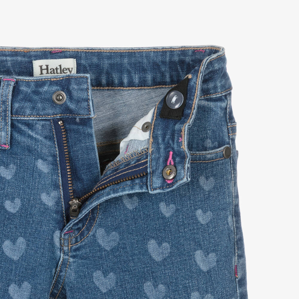Hatley-Girls Blue Flared Denim Jeans with Heart Pattern | Childrensalon