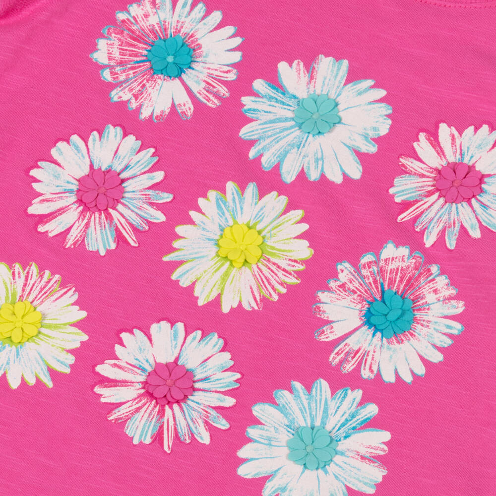 Hatley-Girls Candy Pink Cotton T-Shirt with Appliqué Flowers | Childrensalon