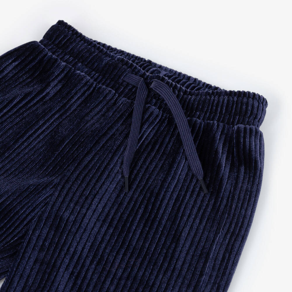 Hatley-Girls Dark Blue Ribbed Velour Wide-Leg Trousers | Childrensalon