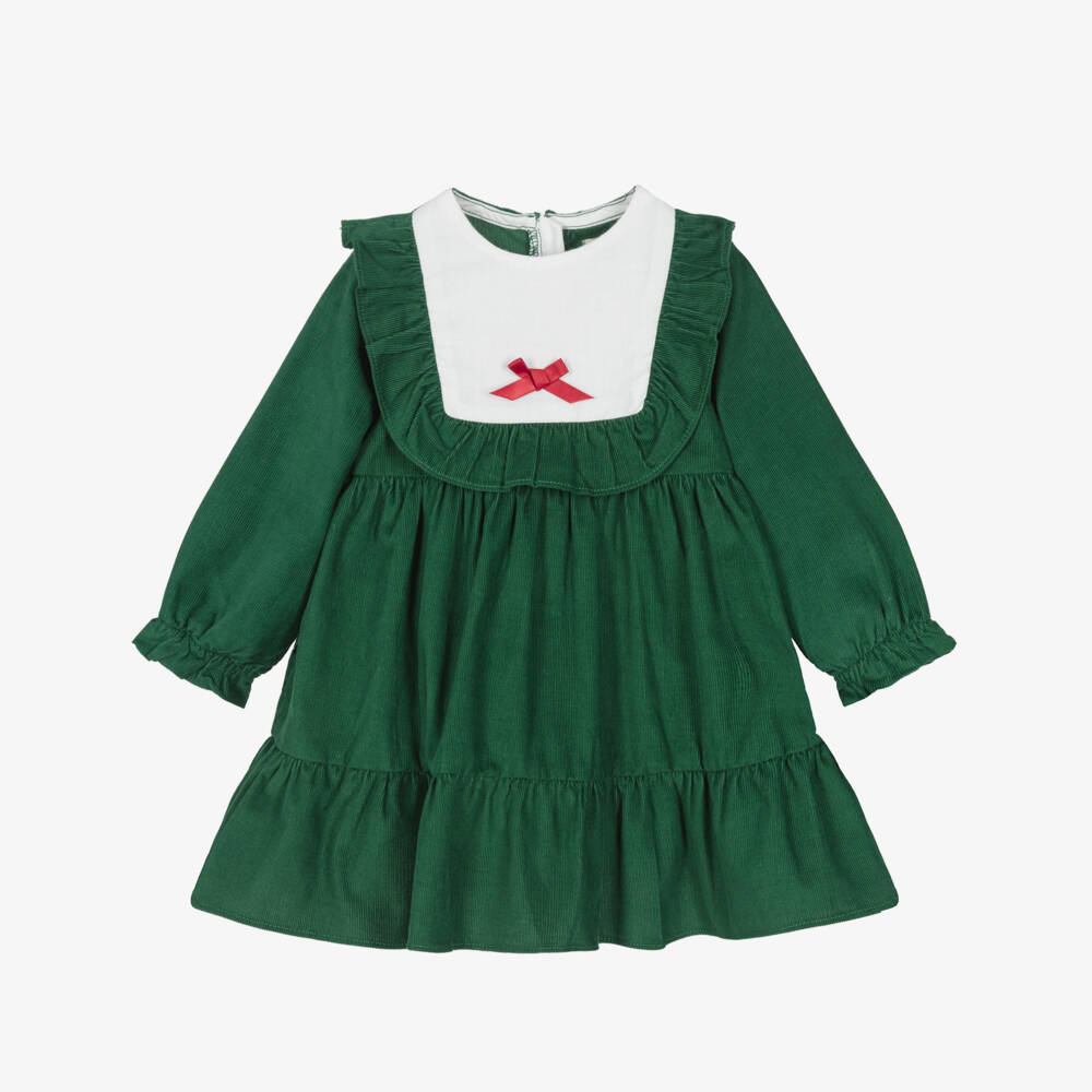 Hatley-Girls Green Corduroy Dress with Bib Front | Childrensalon