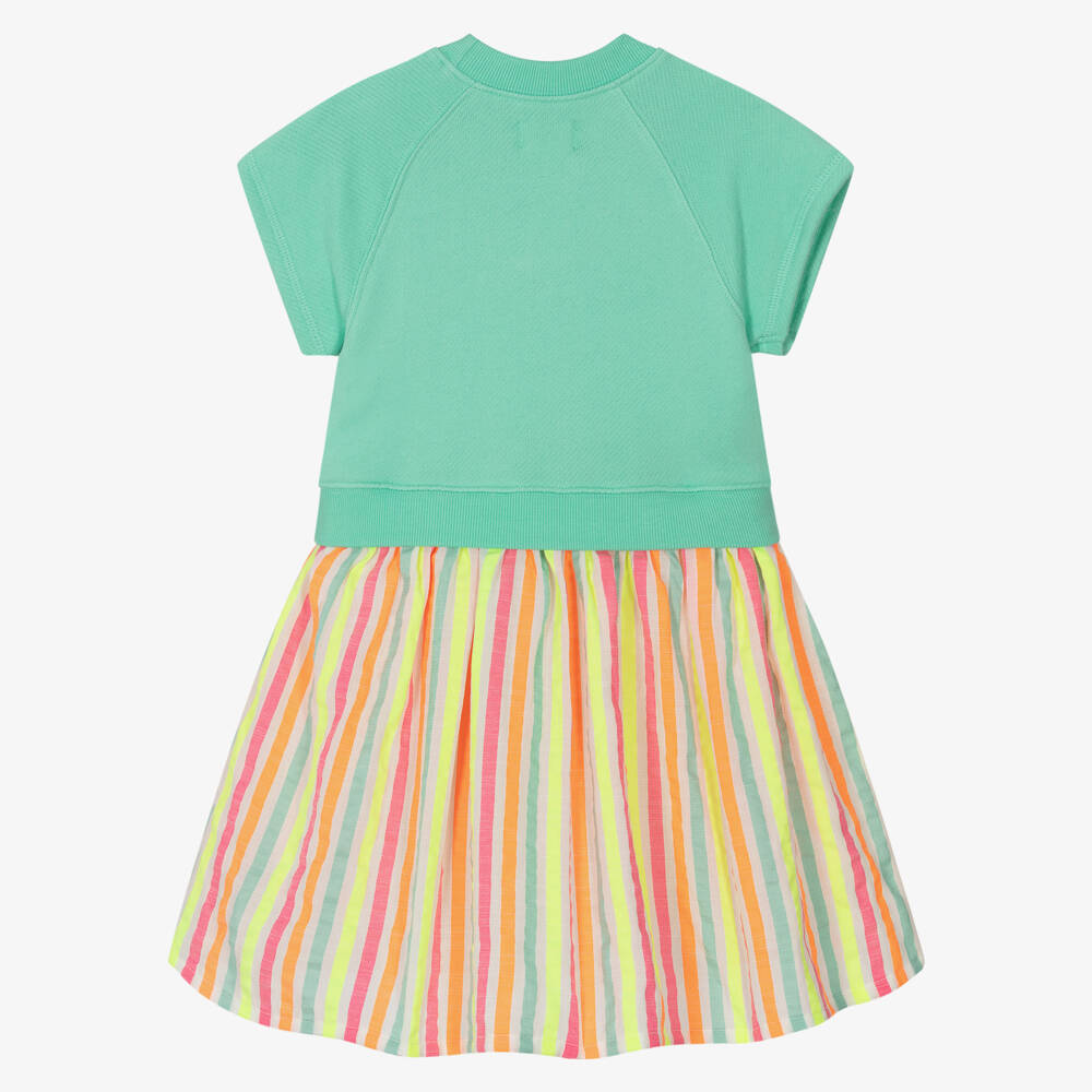 Hatley-Girls Green & Multicoloured Stripe Cotton Dress | Childrensalon