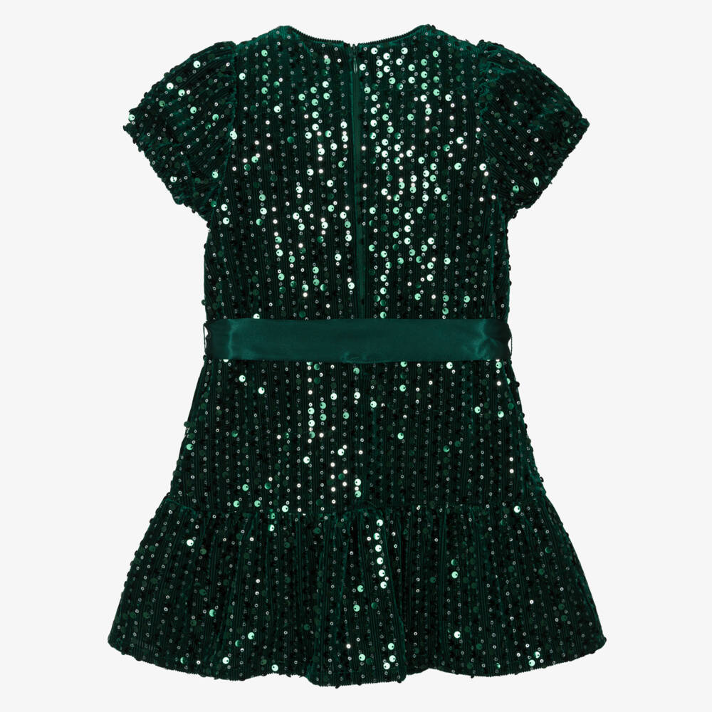 Hatley-فستان قطيفة مزين بالترتر لون أخضر للبنات | Childrensalon