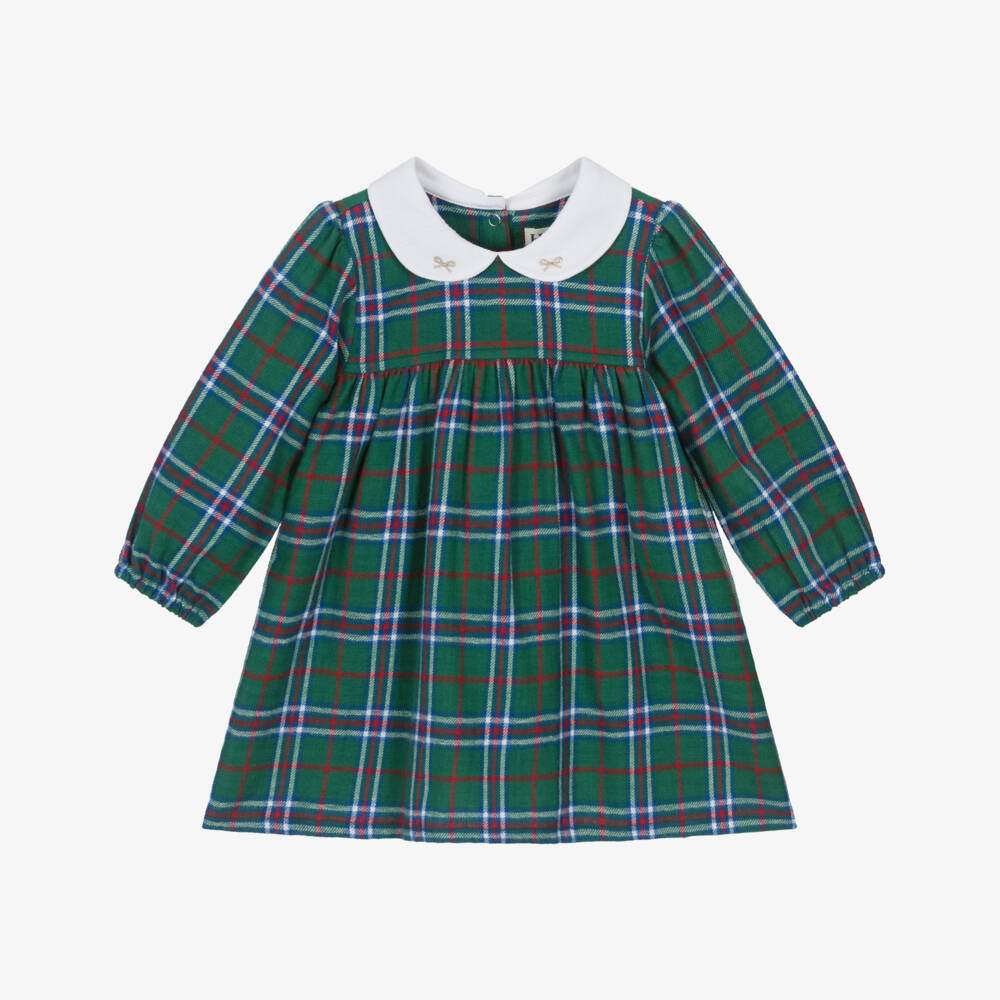 Hatley-Girls Green Tartan Check Brushed Cotton Dress | Childrensalon