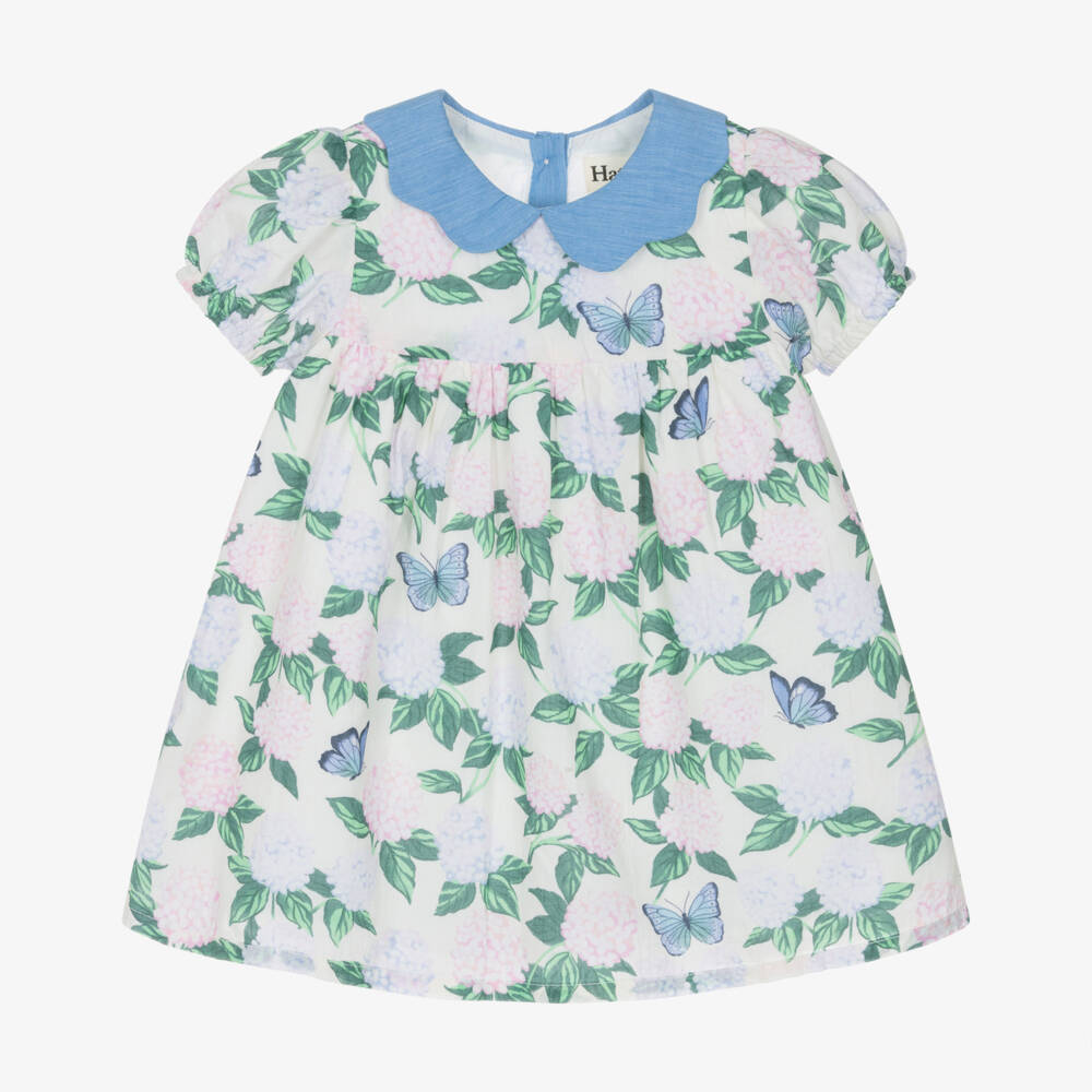 Hatley-Girls Ivory Blue & Pink Cotton Dress with Hydrangea Print | Childrensalon