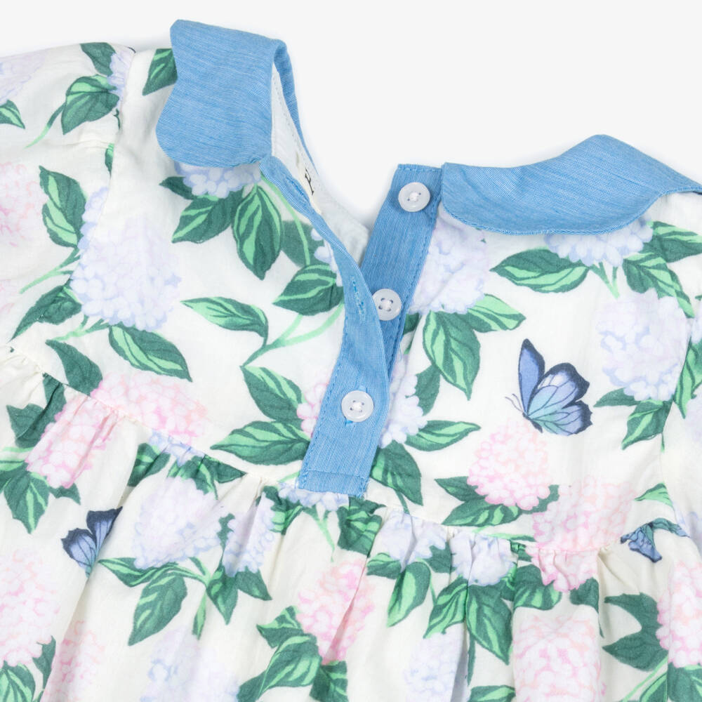 Hatley-Girls Ivory Cotton Dress with Blue & Pink Hydrangea Print | Childrensalon